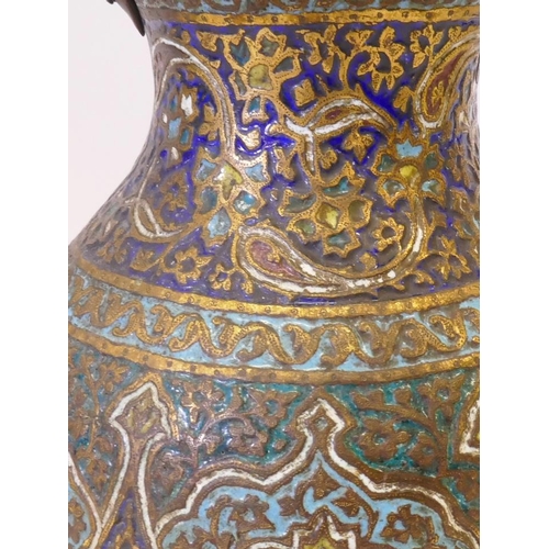 36 - A Kashmiri gilt brass and enamel vase, with dragon handles, probably late C19th, 13