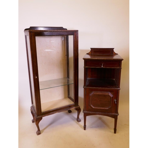 1208 - An inlaid mahogany painted cupboard, with single drawer and galleried undertier, marked Morris and C... 