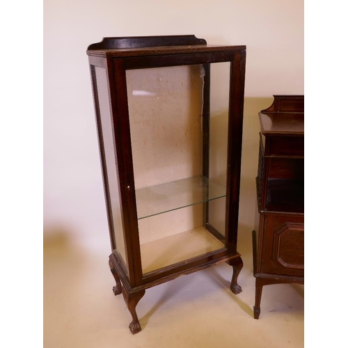 1208 - An inlaid mahogany painted cupboard, with single drawer and galleried undertier, marked Morris and C... 