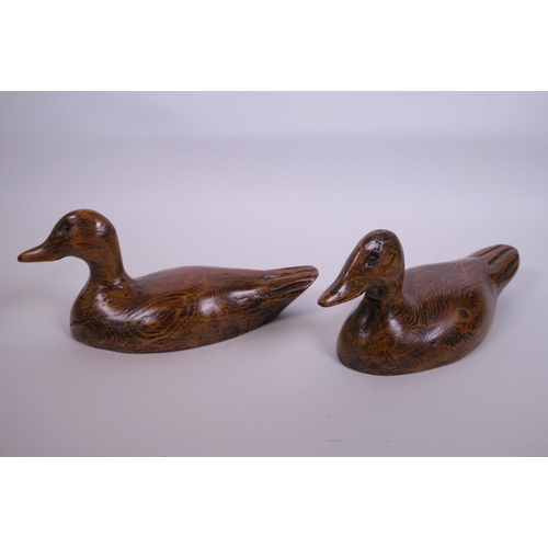 27 - A pair of antique carved pine decoy ducks, 12½