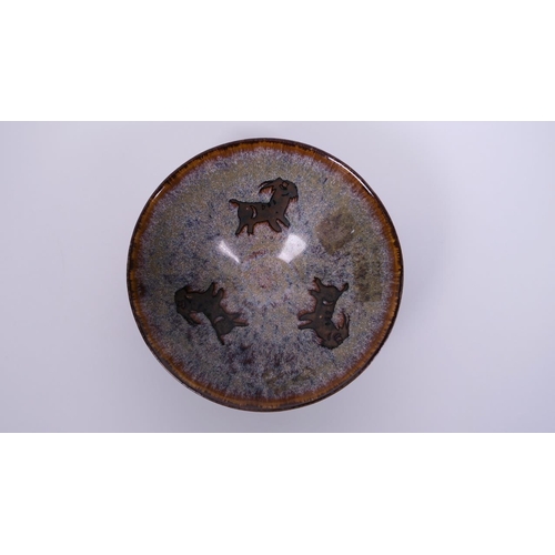 28 - A Chinese Cizhou kiln pottery bowl, with goat decoration to interior, 6½