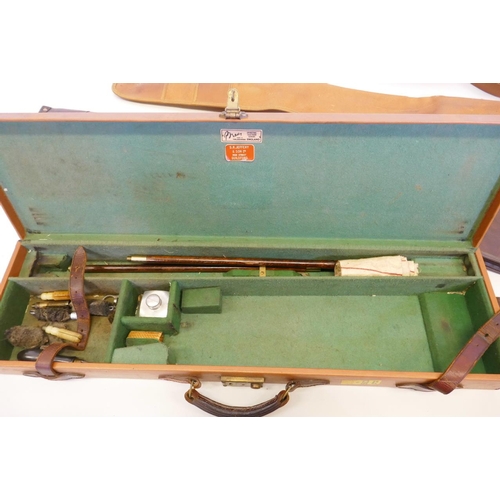 61 - A Brady of Halesowen leatherette gun case, with rods, oil and cloth, 30