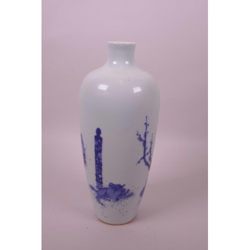 59 - A Chinese blue and white porcelain vase decorated with two sages seated on rocks, 6 character mark t... 