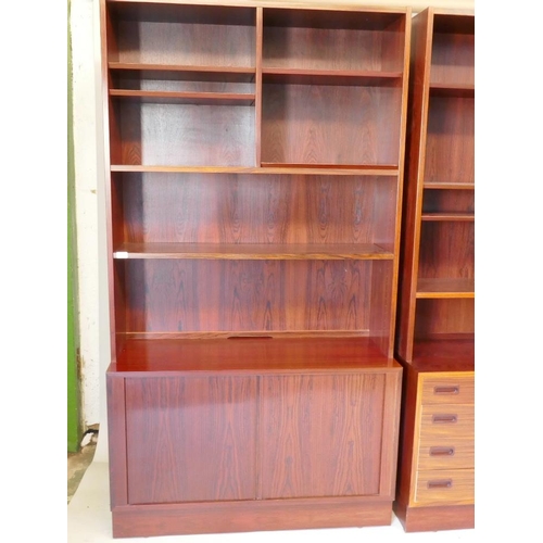 1205 - A pair of Hundevad 2 section hardwood cabinets, with adjustable shelves, one fitted with eight drawe... 