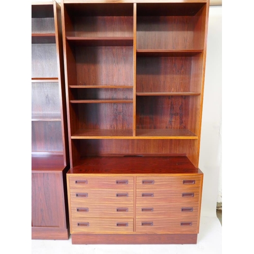 1205 - A pair of Hundevad 2 section hardwood cabinets, with adjustable shelves, one fitted with eight drawe... 