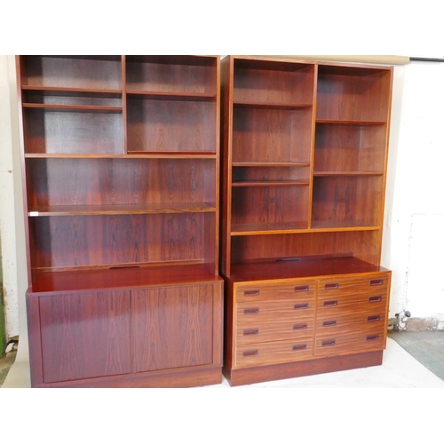 1205 - A pair of Hundevad 2 section hardwood cabinets, with adjustable shelves, one fitted with eight drawe... 