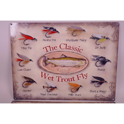 10 - A pair of novelty metal advertising signs for the 'Classic Salmon Fly' and the 'Classic Wet Trout Fl... 