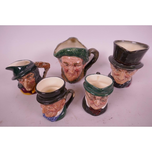 19 - Five miniature Royal Doulton character jugs, John Peel, Auld Mac etc (1 A/F)