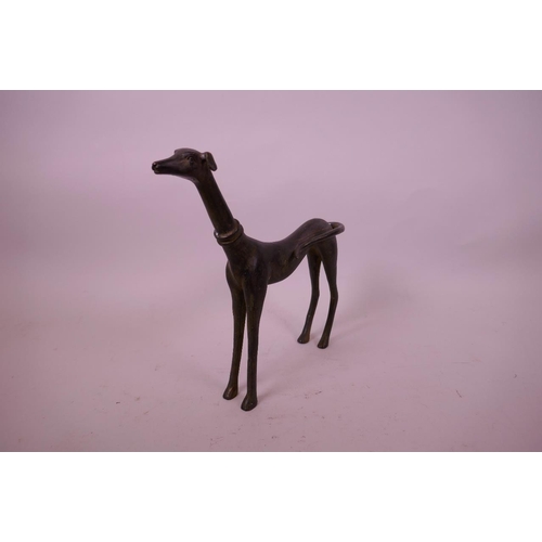 52 - A stylised bronze of a greyhound with a green patina 9