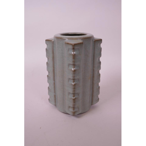 53 - A Chinese celadon crackle glazed pottery kong vase, 6½