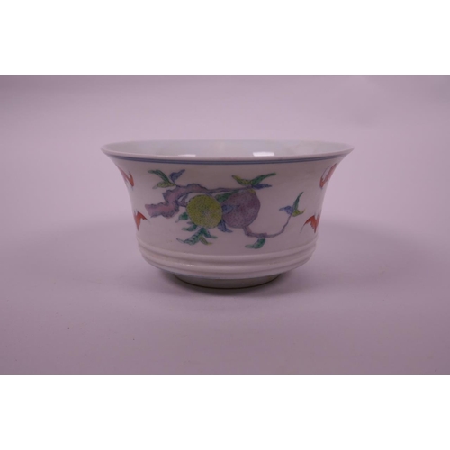 103 - A Chinese doucai porcelain flared bowl decorated with bats and pomegranates, auspicious symbol to bo... 