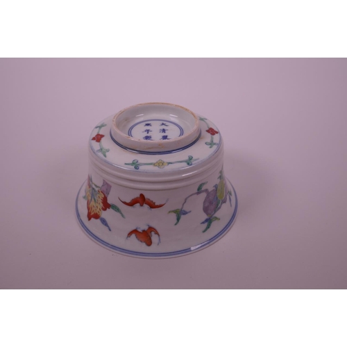 103 - A Chinese doucai porcelain flared bowl decorated with bats and pomegranates, auspicious symbol to bo... 