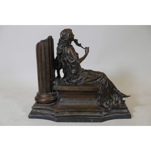 136 - A bronze figure of classical form, woman with a rose, 17