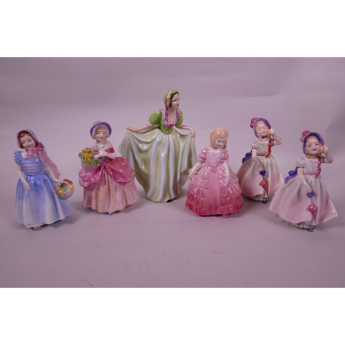 14 - A collection of five Royal Doulton figures, 'Barbie' (x2), 'Rose', 'Cissie' and 'Wendy', together wi... 