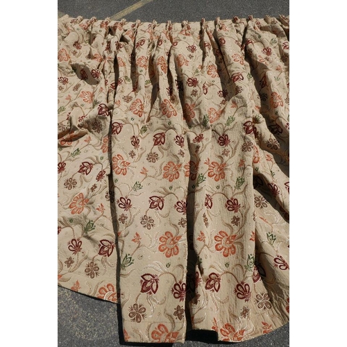 22 - A large hand stitched curtain decorated with trailing flowers in gilt thread, 92