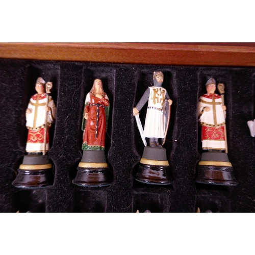 26 - A boxed chess set with cast metal hand painted figures of Crusaders and Saracens, kings 3