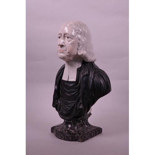 34 - A C19th Staffordshire bust of John Wesley, impressed inscription verso, 13