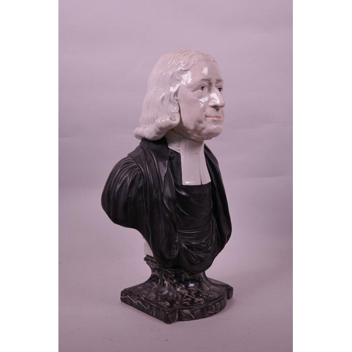 34 - A C19th Staffordshire bust of John Wesley, impressed inscription verso, 13