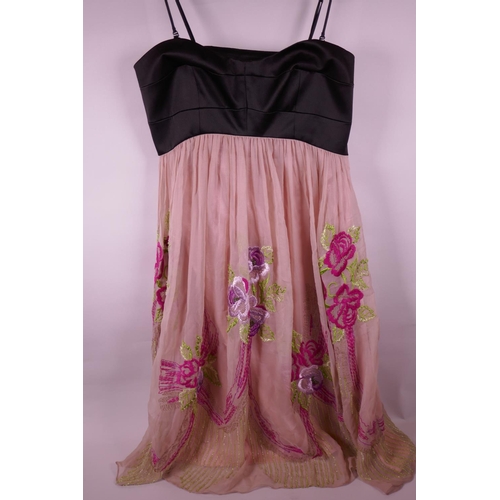 57 - A vintage Karen Millen minidress with floral embroidered organza skirt (UK size 12, USA 8)