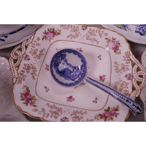 66 - A large Copeland Spode soup tureen, stand and platter decorated with blue and yellow flowers and exo... 