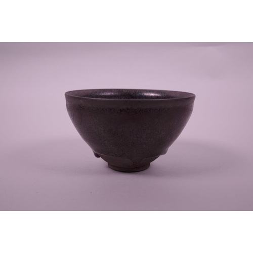 98 - A Chinese Jian kiln pottery rice bowl with an iridescent drip glaze, 5