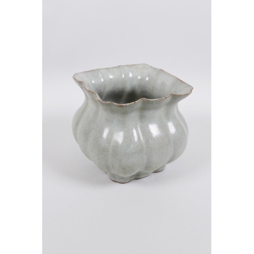 43 - A Chinese celadon crackle glazed bowl of lobed form, 5