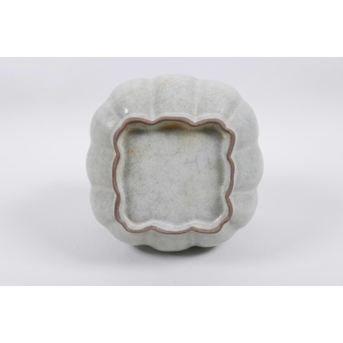 43 - A Chinese celadon crackle glazed bowl of lobed form, 5