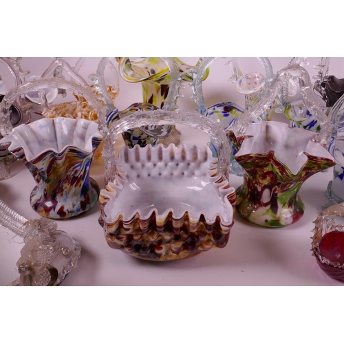 17 - A collection of colourful Murano art glass baskets, together with a Venetian glass mirror and a cut ... 