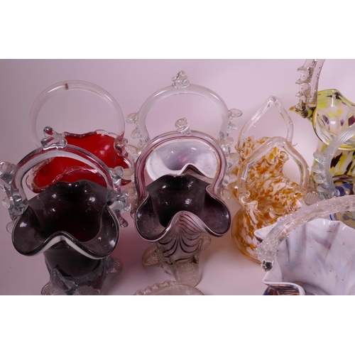 17 - A collection of colourful Murano art glass baskets, together with a Venetian glass mirror and a cut ... 