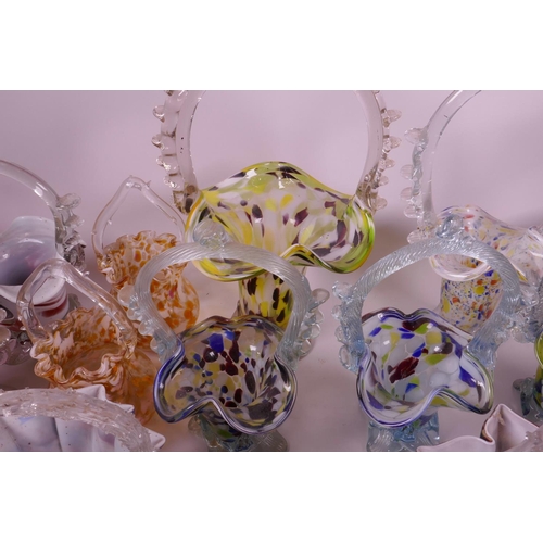 17 - A collection of colourful Murano art glass baskets, together with a Venetian glass mirror and a cut ... 