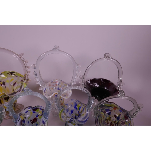 17 - A collection of colourful Murano art glass baskets, together with a Venetian glass mirror and a cut ... 