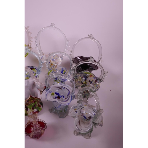 17 - A collection of colourful Murano art glass baskets, together with a Venetian glass mirror and a cut ... 