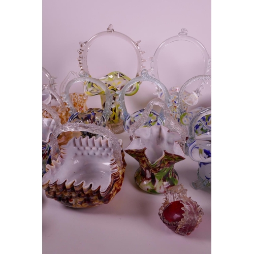 17 - A collection of colourful Murano art glass baskets, together with a Venetian glass mirror and a cut ... 