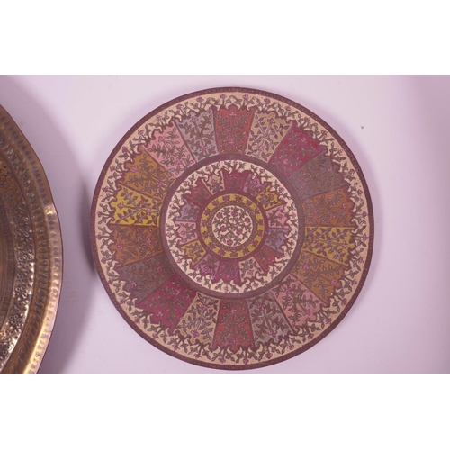 29 - A large Persian brass tray with hammered peacock decoration, together with a small cloisonné dish, 1... 