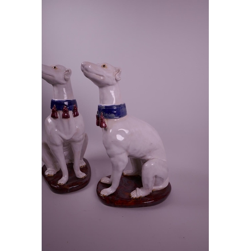 51 - A pair of 1920s Italian majolica greyhounds, 14