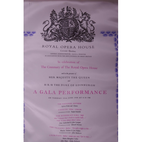 297 - A Royal Opera House silk programme for the gala performance celebrating the centenary of the Royal O... 