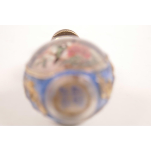 25 - A double gourd Peking glass snuff bottle with reverse painted panels decorated with birds and flower... 