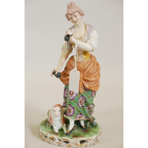 79 - A pair of C19th Continental hard paste porcelain figures of a shepherd with a flute and shepherdess ... 