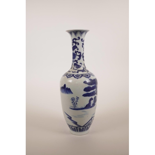 21 - A Chinese blue and white porcelain vase decorated with a family in a garden setting, 6 character mar... 