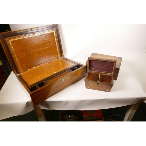 26 - A C19th rosewood writing box with fitted interior, 18½