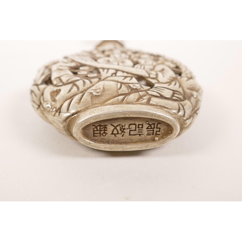 146 - A Chinese silvered metal scent holder decorated with scribes inspecting scrolls, 4 character mark to... 