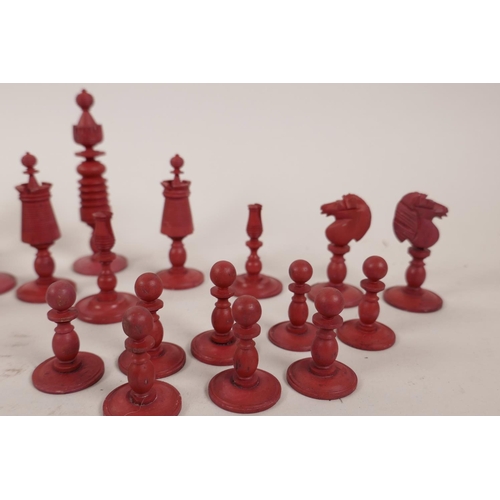 157 - A Lowe faux ivory chess set in box with rules, copyrighted 1945, and a set of six Russell's card gam... 