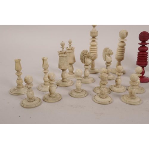 157 - A Lowe faux ivory chess set in box with rules, copyrighted 1945, and a set of six Russell's card gam... 