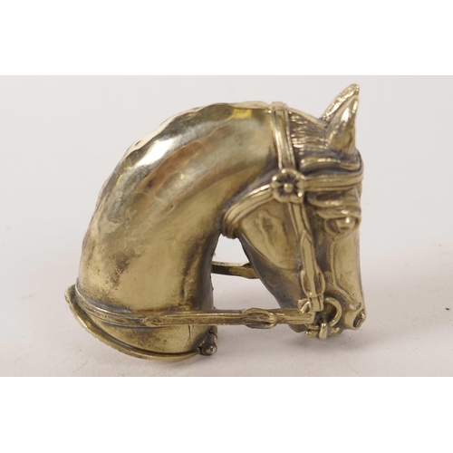 39 - A cast brass horse's head vesta case, 2