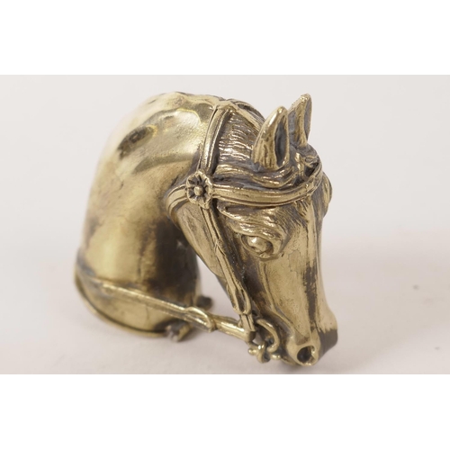 39 - A cast brass horse's head vesta case, 2