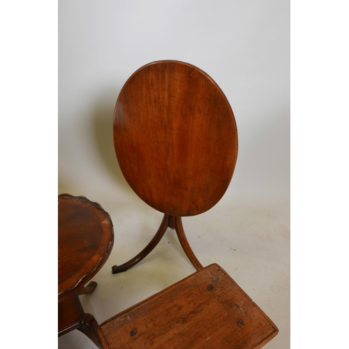 1128 - A Georgian mahogany dish topped occasional table (reduced), a yew wood veneered occasional table wit... 