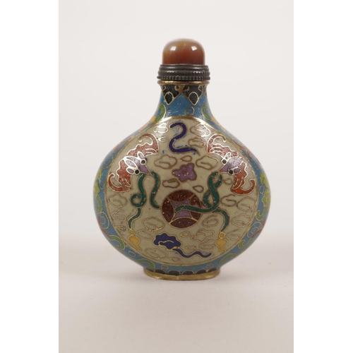 3 - A Chinese cloisonné snuff bottle with bat and pi disc decoration, 3