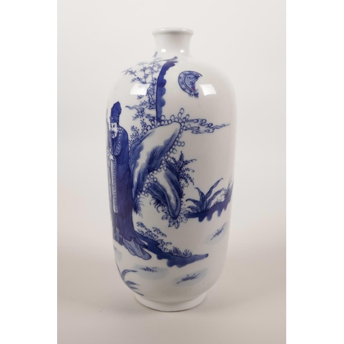 56 - A Chinese blue and white porcelain vase decorated with a sage and his student, 6 character mark to b... 