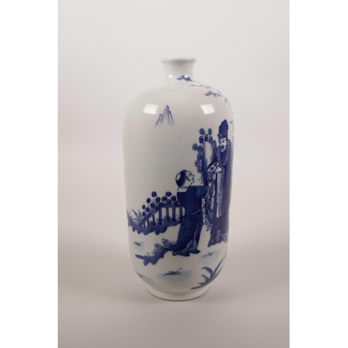 56 - A Chinese blue and white porcelain vase decorated with a sage and his student, 6 character mark to b... 