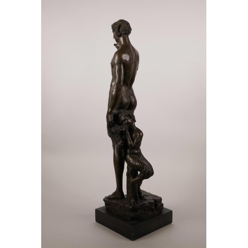 59 - A bronze figure of Bacchus, after the sculpture by Michelangelo, signed E. Nahcepe, 18½